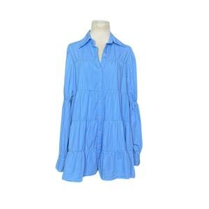 Storets light blue long sleeves tiered oversized buttoned tunic blouse size S/M